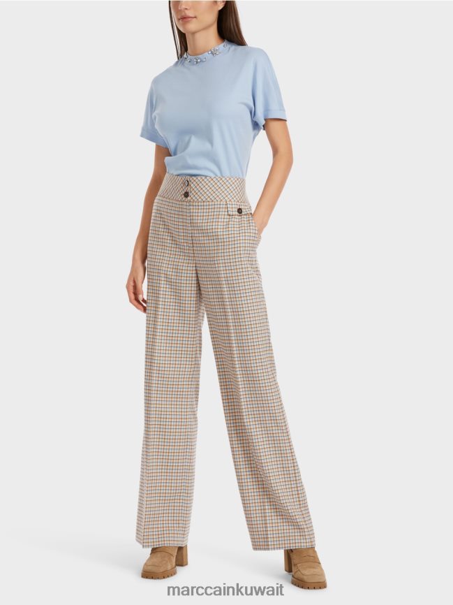 Marc Cain بنطال Waxhaw بتصميم مربعات LVN0D6556 ملابس سماء الصيف المظلمة