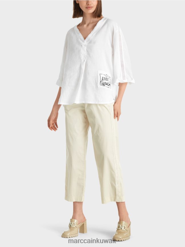 Marc Cain بلوزة مزينة بعبارة "apres beach". LVN0D6939 ملابس أبيض