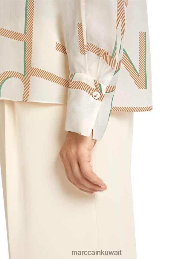 Marc Cain بلوزة بتصميم حروف mc LVN0D6999 ملابس كريمة