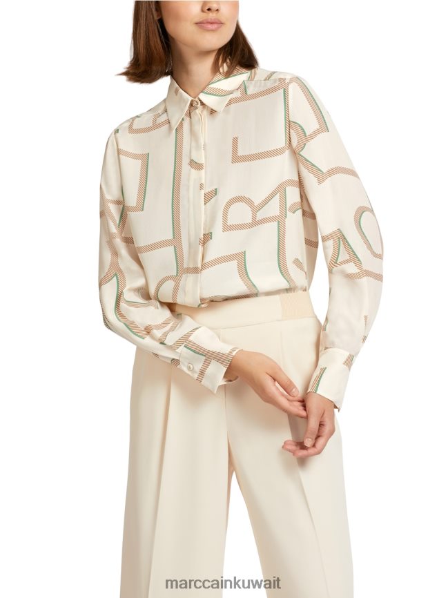 Marc Cain بلوزة بتصميم حروف mc LVN0D6999 ملابس كريمة