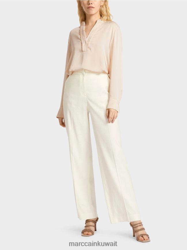 Marc Cain سروال wukari من الكتان والفسكوز LVN0D6645 ملابس أبيض مصفر