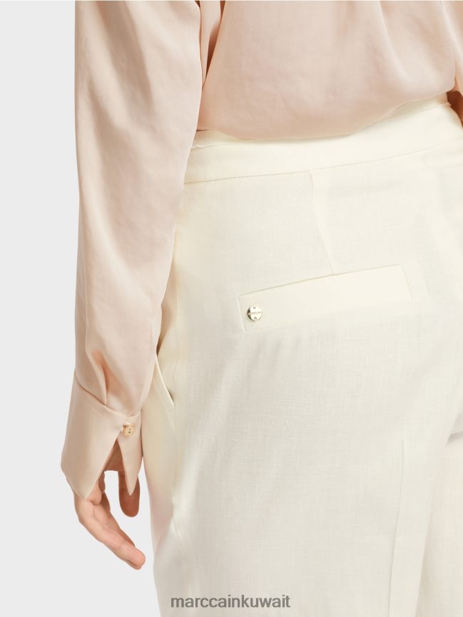 Marc Cain سروال wukari من الكتان والفسكوز LVN0D6645 ملابس أبيض مصفر