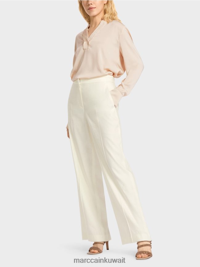Marc Cain سروال wukari من الكتان والفسكوز LVN0D6645 ملابس أبيض مصفر
