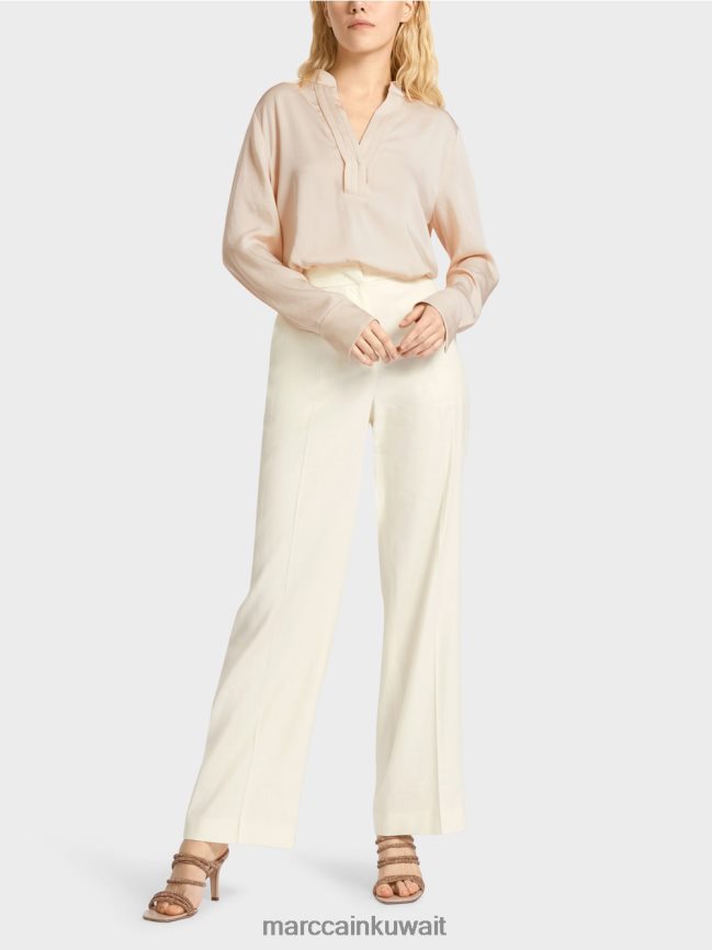Marc Cain سروال wukari من الكتان والفسكوز LVN0D6645 ملابس أبيض مصفر