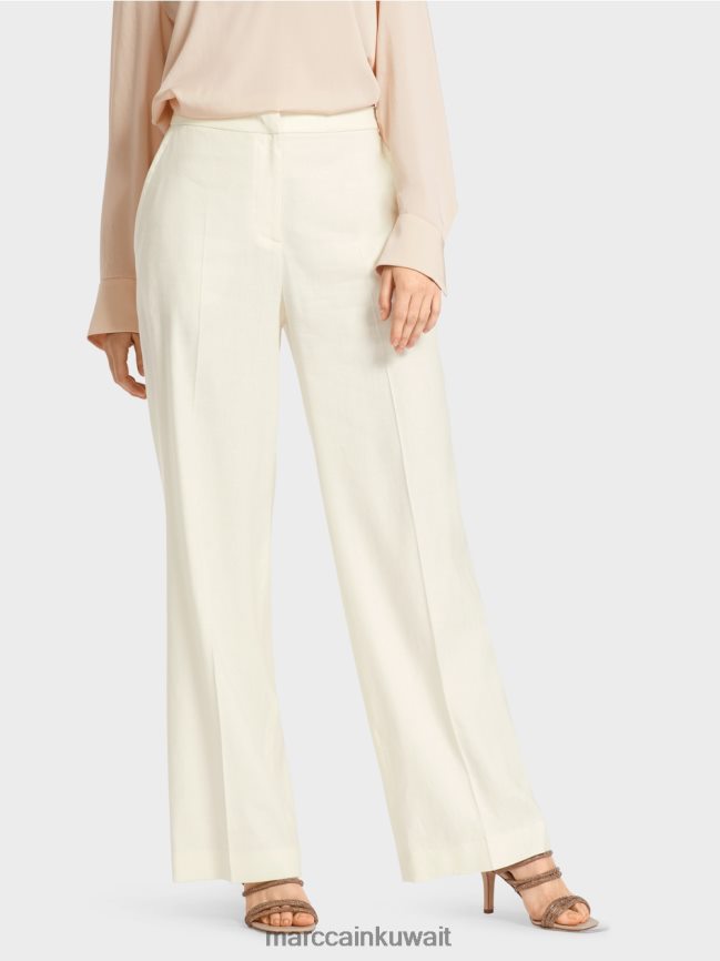 Marc Cain سروال wukari من الكتان والفسكوز LVN0D6645 ملابس أبيض مصفر