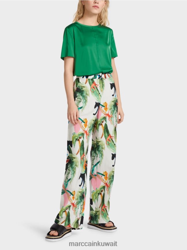 Marc Cain بنطال wukari بزخارف استوائية LVN0D6650 ملابس أبيض مصفر