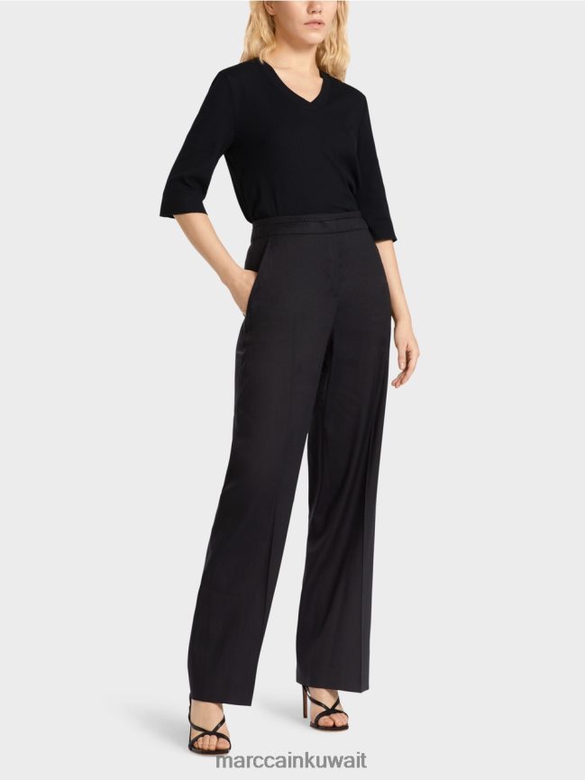 Marc Cain سروال wukari من الكتان والفسكوز LVN0D6662 ملابس منتصف الليل الأزرق