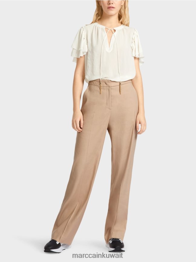 Marc Cain سروال wukari من الكتان والفسكوز LVN0D6673 ملابس الرمال العميقة