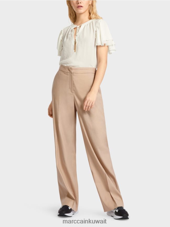 Marc Cain سروال wukari من الكتان والفسكوز LVN0D6673 ملابس الرمال العميقة