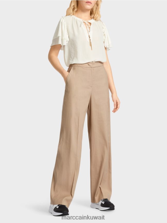 Marc Cain سروال wukari من الكتان والفسكوز LVN0D6673 ملابس الرمال العميقة