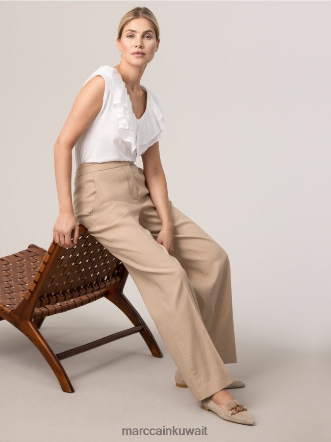 Marc Cain سروال wukari من الكتان والفسكوز LVN0D6673 ملابس الرمال العميقة